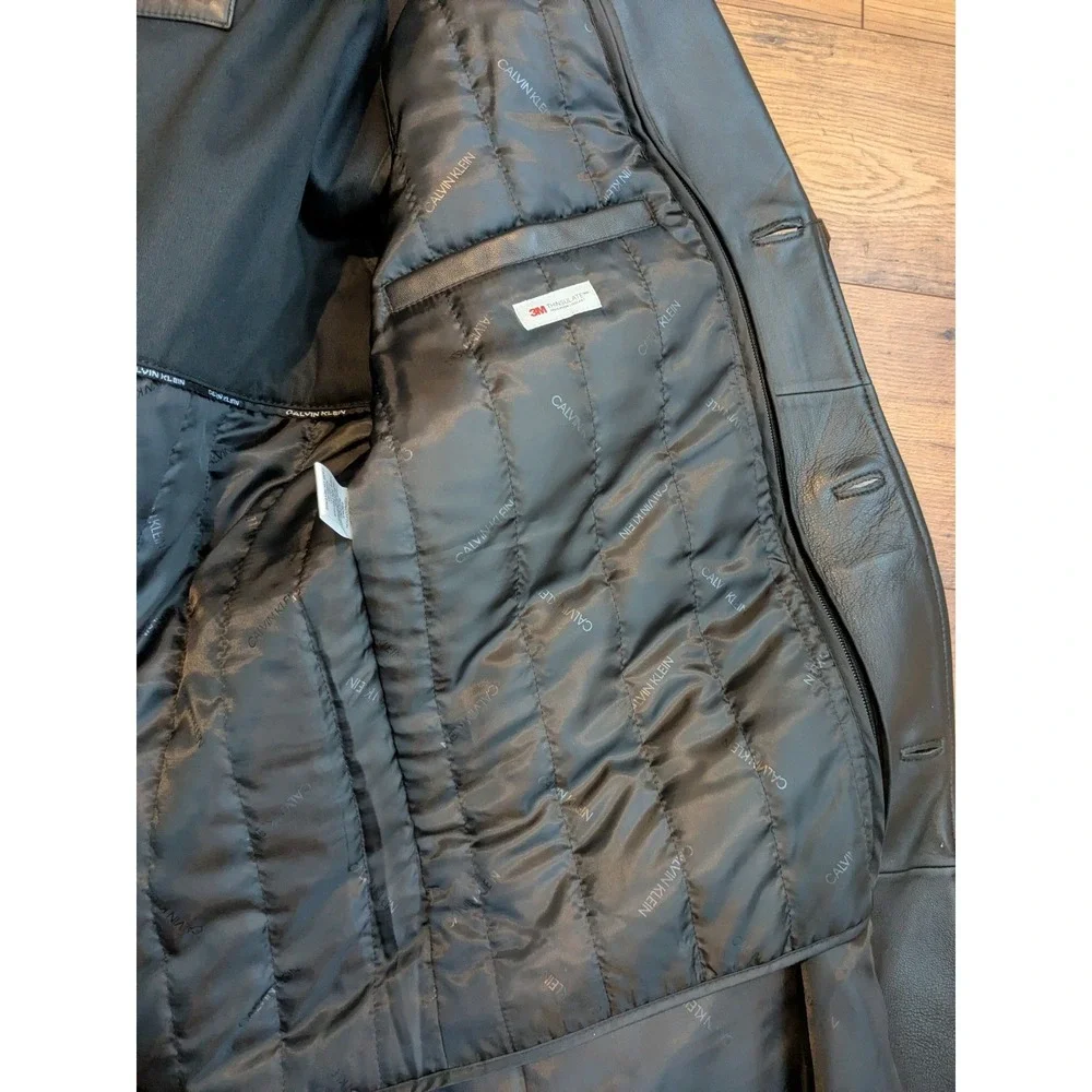 NWT‎ $NWT $449 Calvin Klein Mens Black Genuine Leather Jacket Thinsulate Lined L